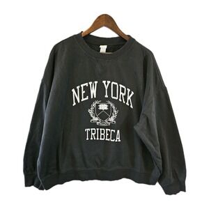 H&M Sweatshirt Mens XL Black New York Tribeca Crewneck Pullover Graphic Casual
